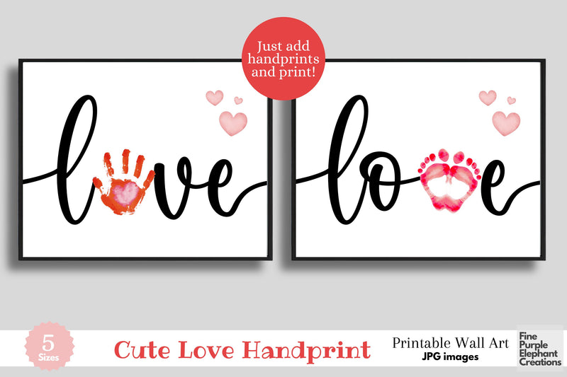 Custom Script Love Handprint Footprint l Digital Art Print | Father Mother Day Keepsake Gift Digital Pattern Fine Purple Elephant Creations 