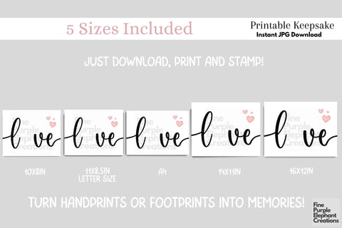 Custom Script Love Handprint Footprint l Digital Art Print | Father Mother Day Keepsake Gift Digital Pattern Fine Purple Elephant Creations 