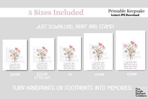 Custom Spring Bouquet Kid Baby 4 Handprint Digital Art Print | Mom Dad Gift Digital Pattern Fine Purple Elephant Creations 