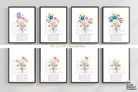 Custom Spring Bouquet Kid Baby 4 Handprint Digital Art Print | Mom Dad Gift Digital Pattern Fine Purple Elephant Creations 