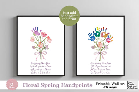 Custom Spring Bouquet Kid Baby 4 Handprint Digital Art Print | Mom Dad Gift Digital Pattern Fine Purple Elephant Creations 