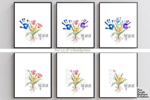 Custom Spring Floral Kid Baby 3 Handprint Digital Art Print | Mom Dad Gift Digital Pattern Fine Purple Elephant Creations 