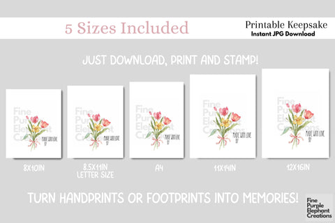 Custom Spring Floral Kid Baby 3 Handprint Digital Art Print | Mom Dad Gift Digital Pattern Fine Purple Elephant Creations 