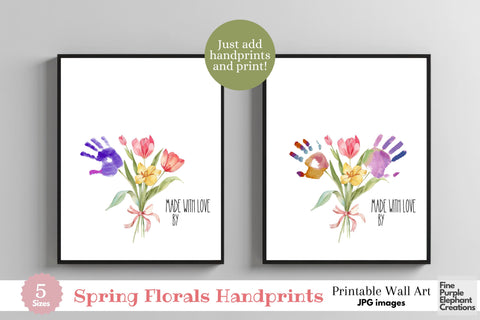 Custom Spring Floral Kid Baby 3 Handprint Digital Art Print | Mom Dad Gift Digital Pattern Fine Purple Elephant Creations 