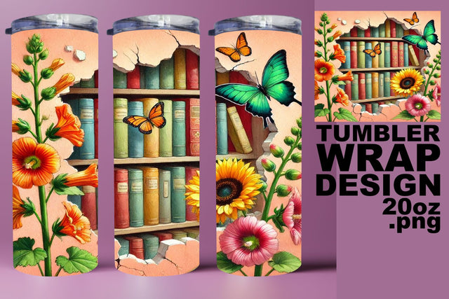 Custom tumbler wrap, vibrant PNG for personalization! , Books Sublimation HoodArtCraft 