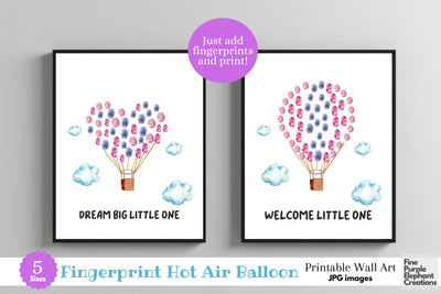 Custom Welcome Baby Hot Air Balloon Fingerprint l Digital Art Print | Father Mother Day Keepsake Gift Digital Pattern Fine Purple Elephant Creations 