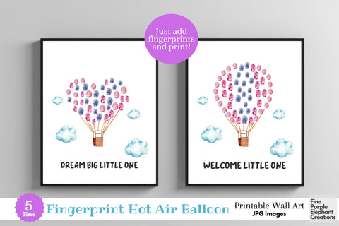 Custom Welcome Baby Hot Air Balloon Fingerprint l Digital Art Print | Father Mother Day Keepsake Gift Digital Pattern Fine Purple Elephant Creations 