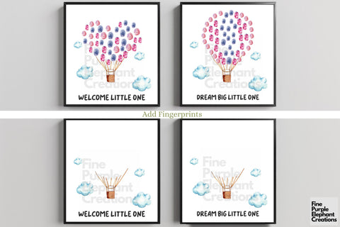 Custom Welcome Baby Hot Air Balloon Fingerprint l Digital Art Print | Father Mother Day Keepsake Gift Digital Pattern Fine Purple Elephant Creations 