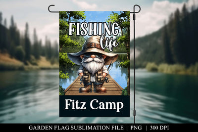 Customizable Fishing Life Gnome Garden Flag Sublimation PNG Sublimation BijouBay 