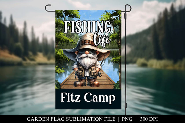Customizable Fishing Life Gnome Garden Flag Sublimation PNG Sublimation BijouBay 