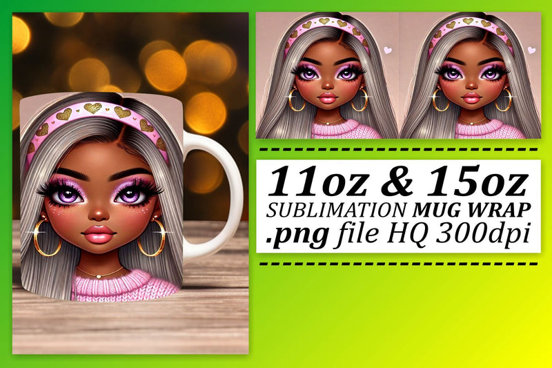 Customizable mug wraps, enhance your 11oz and 15oz mugs! , Love Girl Sublimation afrosvg 
