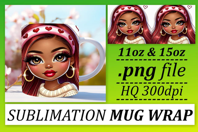 Customizable mug wraps, express your creativity! , Love Girl Sublimation afrosvg 