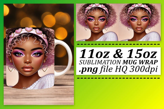 Customizable mug wraps, unleash your creativity! , Love Girl Sublimation afrosvg 