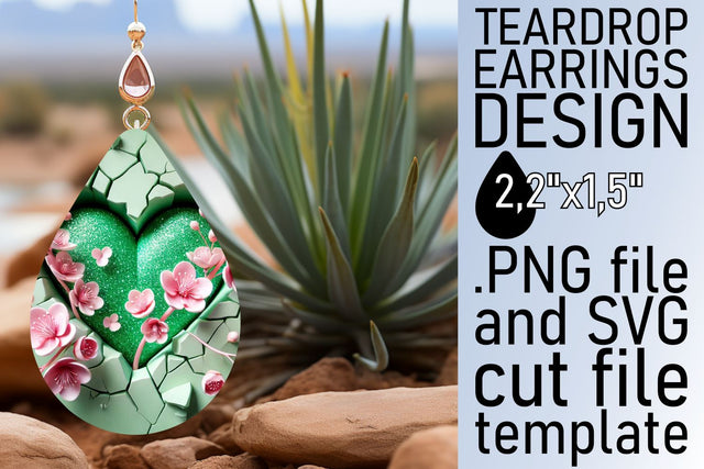 Customizable teardrop earrings, easy-to-use PNG! , 3D Heart Sublimation afrosvg 