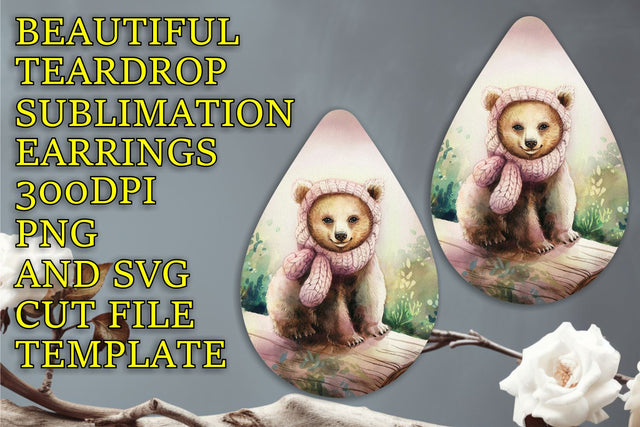 Customizable teardrop earrings PNG, perfect for crafting, Animals Sublimation HoodArtCraft 