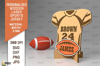 Customized Engraved Wood Football Player Sports Jersey Sign SVG Evgenyia Guschina 