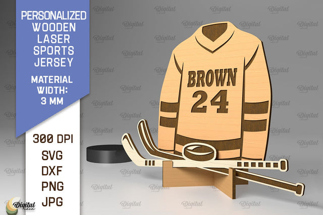 Customized Engraved Wood Hockey Player Sports Jersey Sign SVG Evgenyia Guschina 
