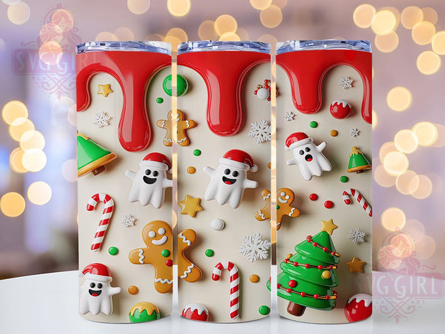 Cute 3D Sweet Spooky Christmas Tumbler, Cute Gingerbread Wrap, Holiday Spirit Sublimation, Festive Ghost Cup, 20Oz Skinny Tumbler Wrap, Whimsical Christmas Mug, Sweet and Spooky Design Sublimation SvggirlplusArt 