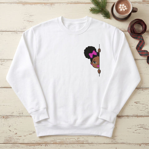 Cute Afro Girl Peekaboo Embroidery Design – Black Girl Pink Bow Peeking Machine Embroidery File Embroidery/Applique DESIGNS PatternFeed8 