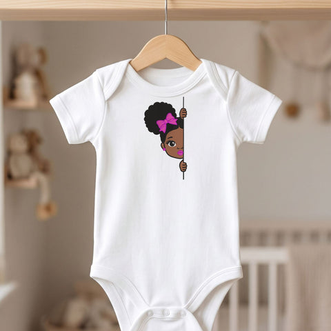 Cute Afro Girl Peekaboo Embroidery Design – Black Girl Pink Bow Peeking Machine Embroidery File Embroidery/Applique DESIGNS PatternFeed8 