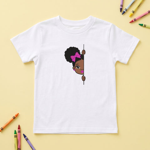 Cute Afro Girl Peekaboo Embroidery Design – Black Girl Pink Bow Peeking Machine Embroidery File Embroidery/Applique DESIGNS PatternFeed8 