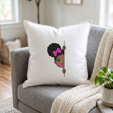 Cute Afro Girl Peekaboo Embroidery Design – Black Girl Pink Bow Peeking Machine Embroidery File Embroidery/Applique DESIGNS PatternFeed8 