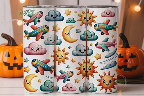 Cute Airplane Tumbler Wrap PNG Sublimation PixelChick 
