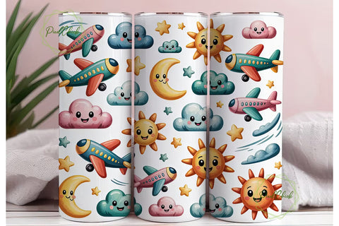 Cute Airplane Tumbler Wrap PNG Sublimation PixelChick 
