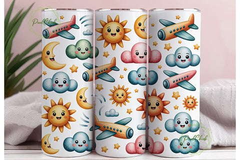 Cute Airplane Tumbler Wrap PNG Sublimation PixelChick 