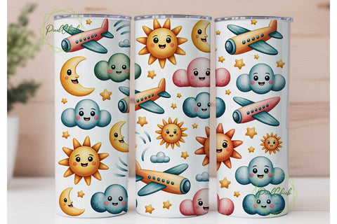 Cute Airplane Tumbler Wrap PNG Sublimation PixelChick 
