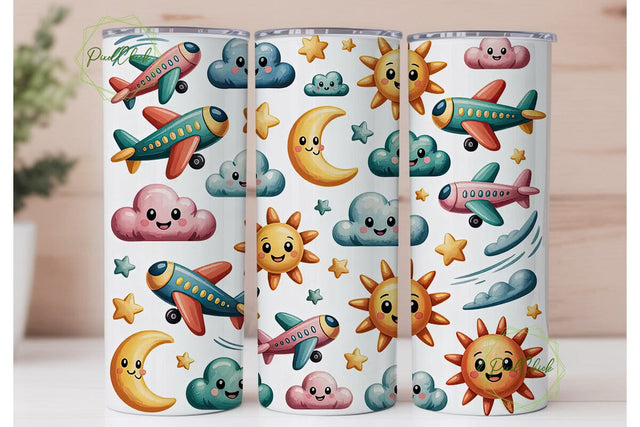 Cute Airplane Tumbler Wrap PNG Sublimation PixelChick 