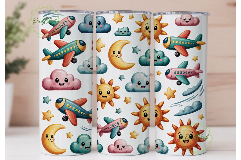 Cute Airplane Tumbler Wrap PNG Sublimation PixelChick 