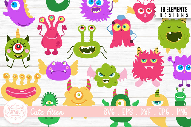 Cute Alien Bundle | Funny Monster Clipart Illustration SVG dapiyupi store 