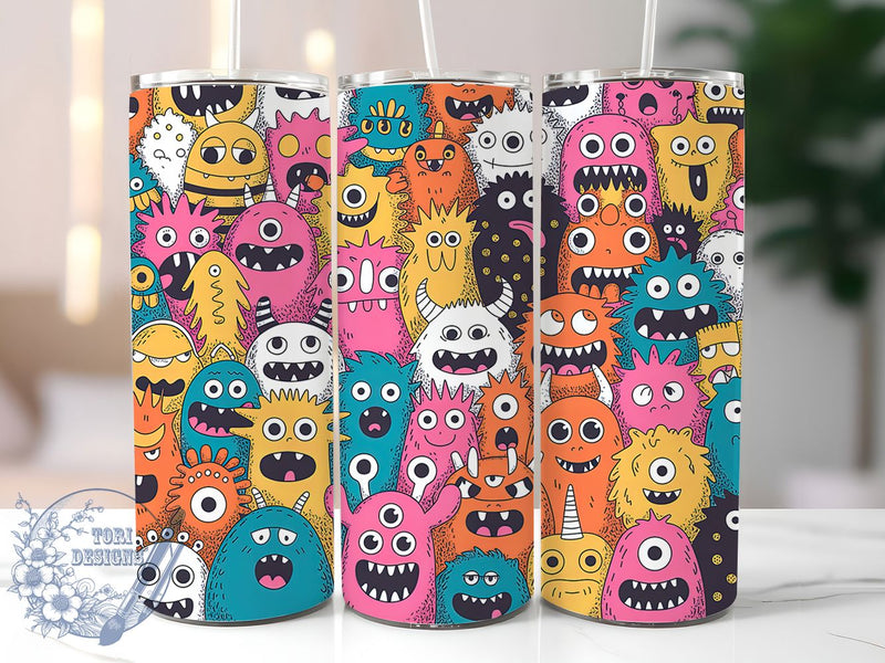 Cute Alien Galaxy Tumbler Wrap, Monster Doodle Cup, 20Oz Sublimation Wrap, Space Creature Drinkware, Cartoon Alien Mug Design, Galaxy Themed Tumbler, Whimsical Monster Artwork Sublimation ToriDesigns 