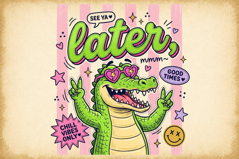 Cute Alligator Chill Vibes PNG Sublimation designartist 