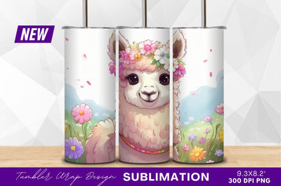 Cute alpaca with flower crown in meadow Sublimation Regulrcrative 