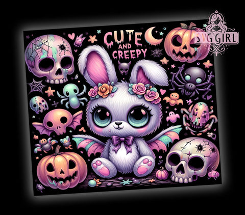 Cute And Creepy 20oz Tumbler Wrap Sublimation Design, Straight Tapered Tumbler Wrap, Pastel Goth Tumbler Png, Instant Digital Download Sublimation SvggirlplusArt 