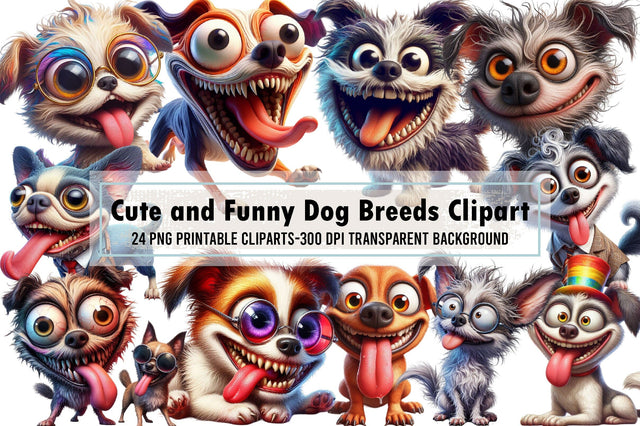 Cute and Funny Dog Breeds Clipart Bundle Sublimation designartist 