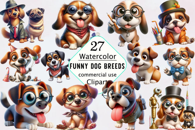 Cute and Funny Dog Breeds Sublimation Clipart Bundle Sublimation SVGArt 