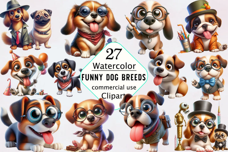 Cute and Funny Dog Breeds Sublimation Clipart Bundle Sublimation SVGArt 