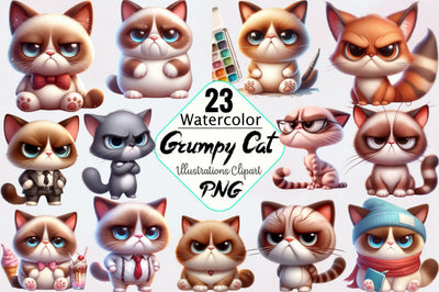Cute and Funny Grumpy Cat Sublimation Clipart Bundle Sublimation SVGArt 