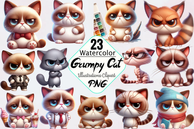 Cute and Funny Grumpy Cat Sublimation Clipart Bundle Sublimation SVGArt 