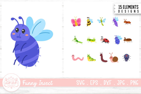 Cute and Funny Insect Cartoon Illustration Bundle SVG dapiyupi store 