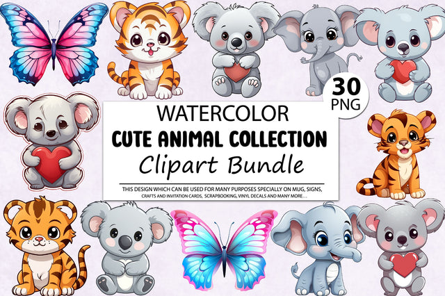 Cute Animal Clipart Bundle Sublimation Regulrcrative 