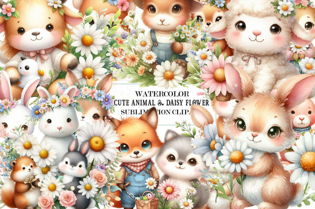 Cute Animal & Daisy Flower Clipart Sublimation SVGista 
