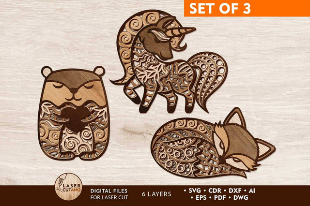 Cute Animals Bundle Templates SVG LaserCutano 