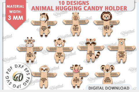 Cute Animals Candy Holders Laser Cut Bundle. Valentines Gift SVG Evgenyia Guschina 