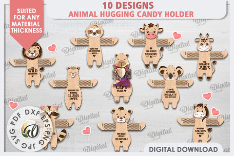 Cute Animals Candy Holders Laser Cut Bundle. Valentines Gift SVG Evgenyia Guschina 