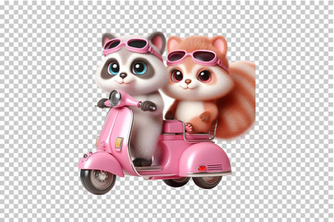 Cute Animals in Pink Scooter Sublimation Sublimation SVGArt 