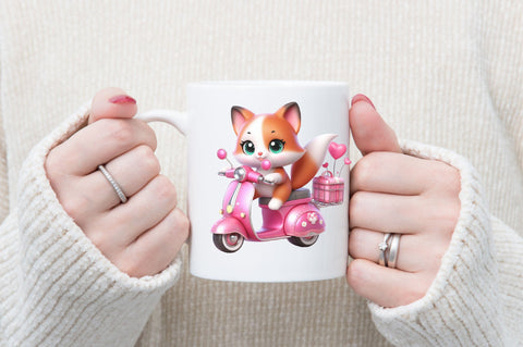 Cute Animals in Pink Scooter Sublimation Sublimation SVGArt 